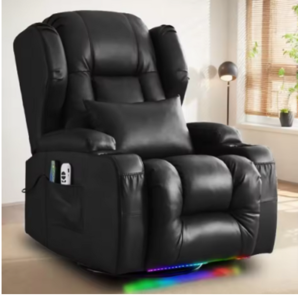 Power Recliner Chair - Faux Leather Home Theater Seating Glider Reclining Sofa with Massage & Heat Swivel Rocker Recliner Chair