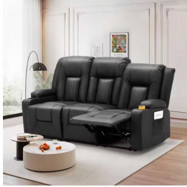 Recliner Sofa With Cup Holders&Side Pockets, Modern Manual RV Couch Sofa 3 Seats Recliner Couch Wall Hugger Reclining Sofa