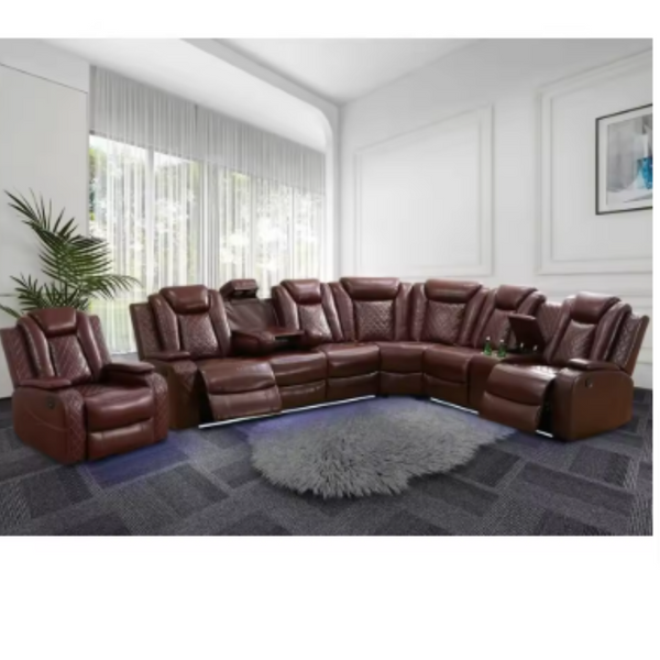 Recliner, Power Recliner Sofa Sectional Couches With LED Light, Leather Reclining Corner Sectional Sofa Set With 3 Recliner Seat